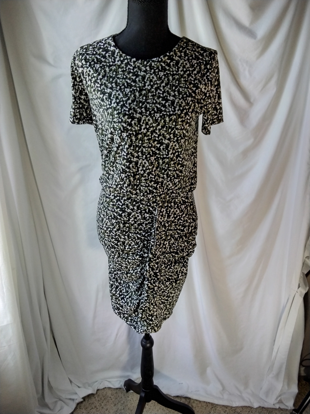 Michael Kors Black and White Printed Midi Dress
